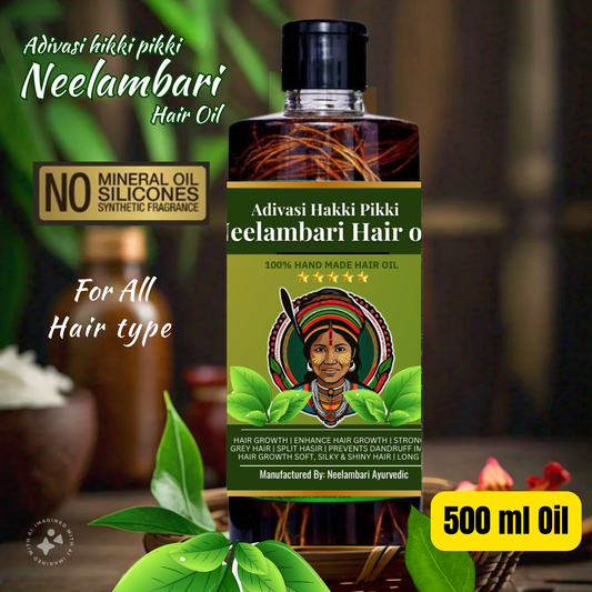 🔻500ML Adivasi Hikki Pikki Neelambari Hair Oil(  4 Month course package )